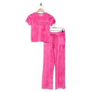 Juicy Couture Pink Velour Bling Logo 2 pc Lounge Set Top Pants Medium